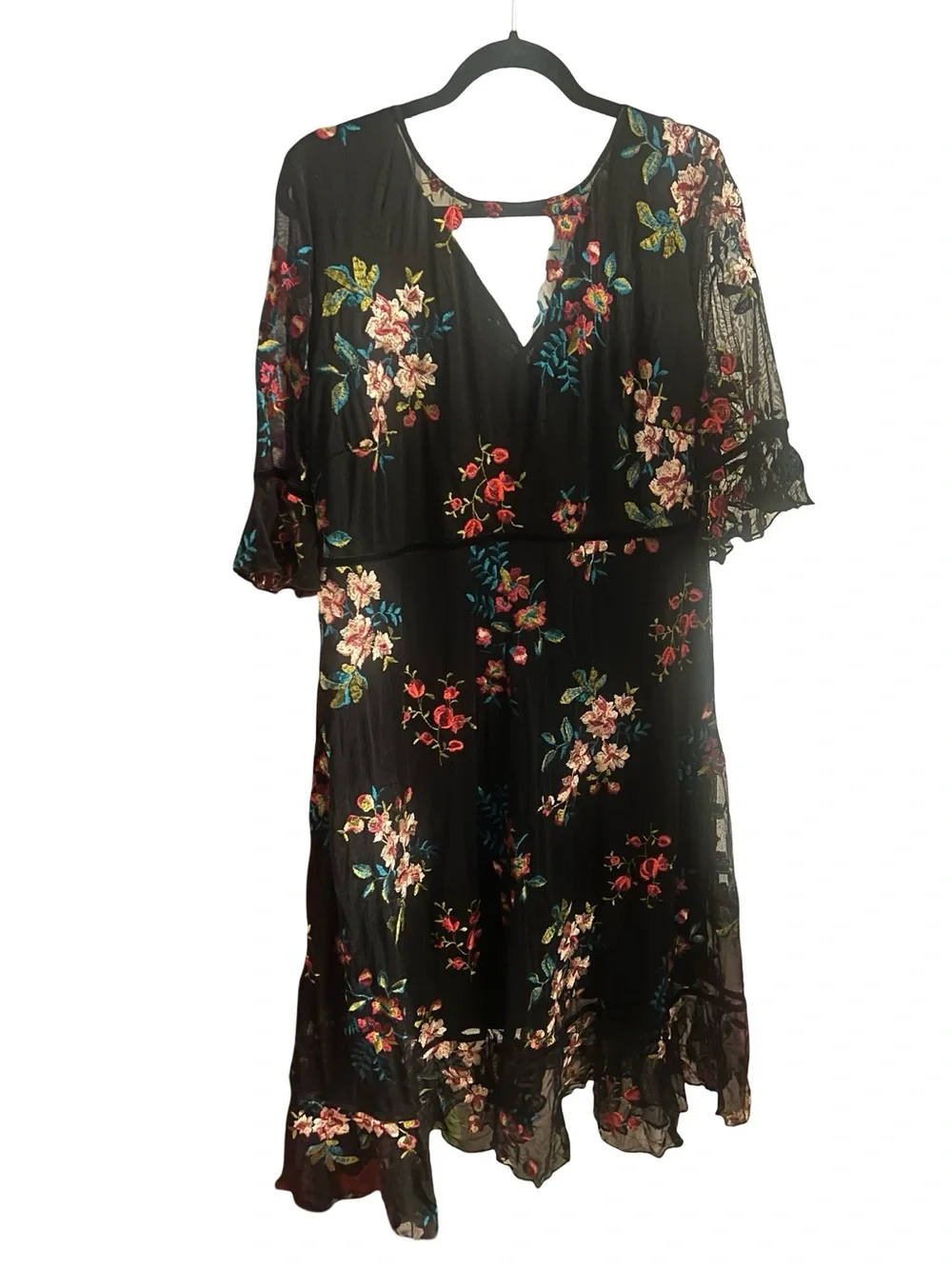 Kiyonna Black Floral Midi Dress with Ruffle Hem XXL - Picture 3 of 4